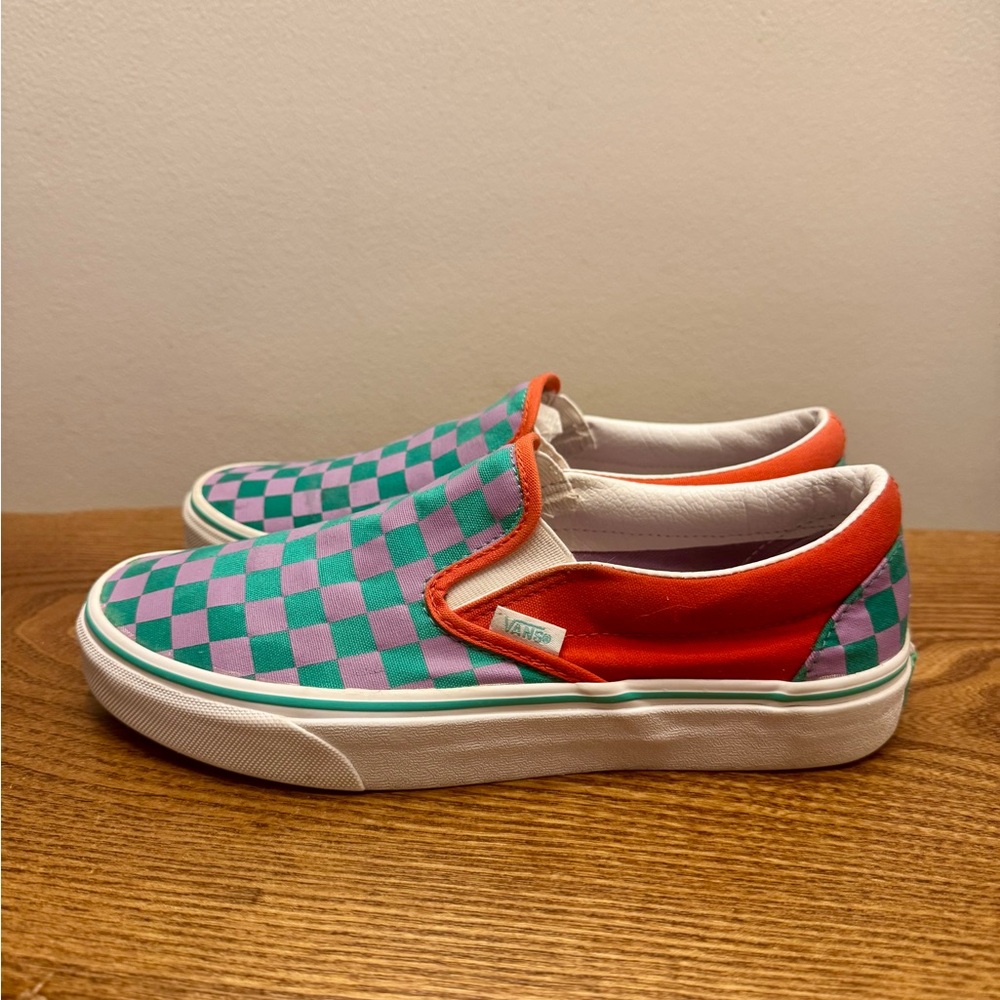 Vans Sk8 'Crazy Check Cherry Tomato Orchid' Slip-on RARE size 8.5